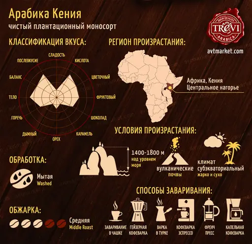 Кава в зернах Trevi Арабіка Кенія 500 г