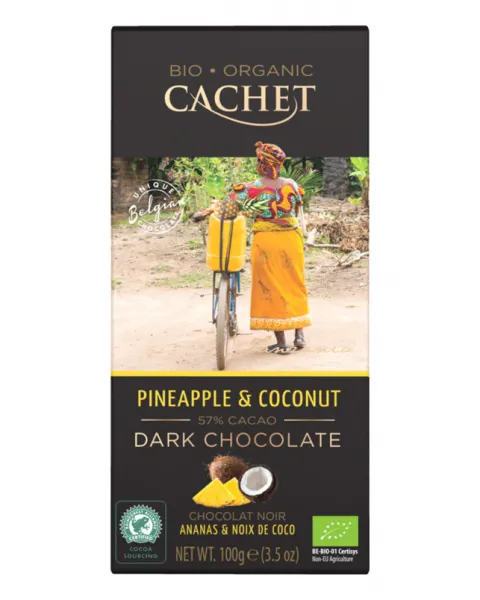 Шоколад черный Cachet кокос и ананас 57% (180 г)