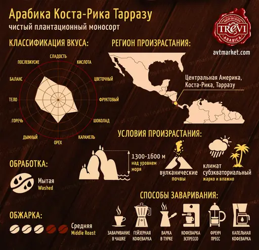 Кофе в зёрнах Trevi Арабика Коста-Рика Тарразу 500 г