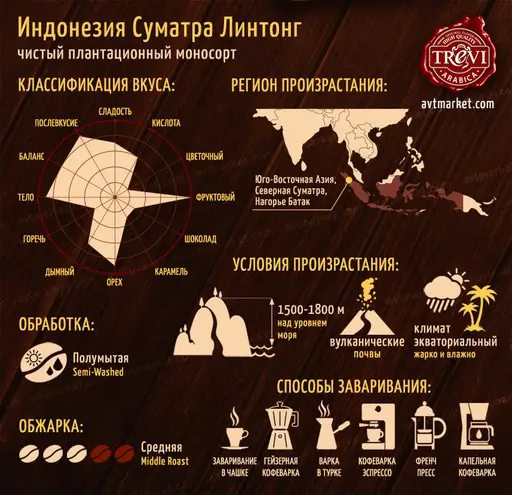 Кофе в зёрнах Trevi Арабика Индонезия Суматра Линтунг 1 кг