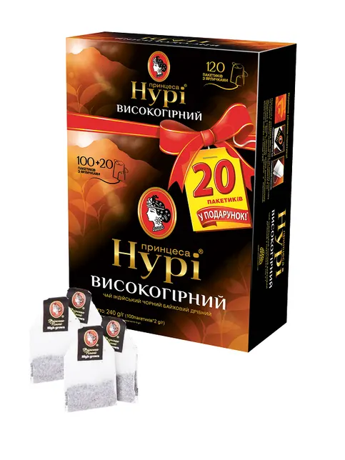 Чай черный пакетированный Принцесса Нури Високогорный (100 х 2 г + 20 пак. в подарок)