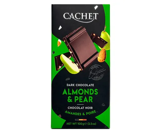 Шоколад чорний Cachet Груша і мигдаль 57% какао 100 г