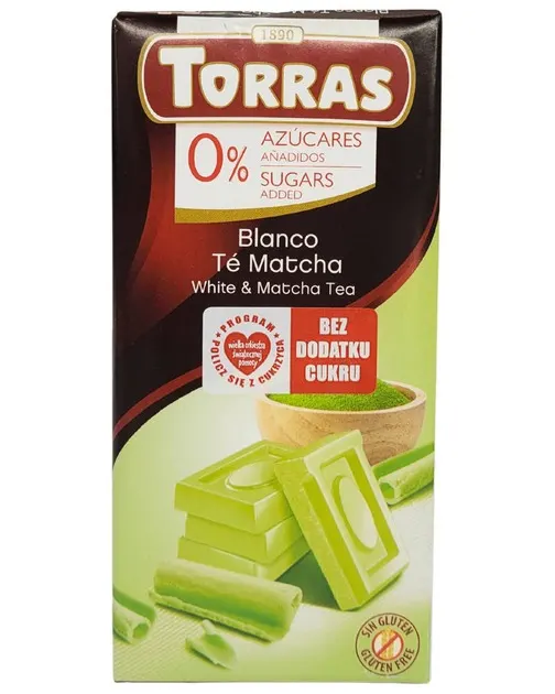 Шоколад білий Torras з чаєм матча без цукру 75 г