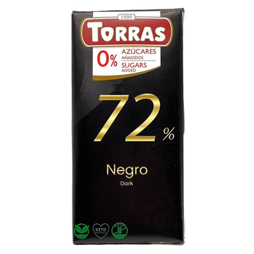 Шоколад чорний Torras Negro Dark 72% какао без цукру 75 г